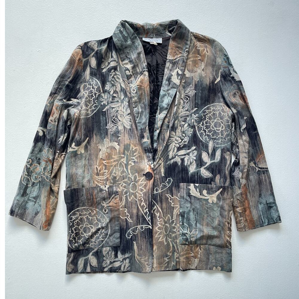 Vtg 90s Neutral Funky Floral Blazer / Sz M / Jazzy Abstract Art Painting